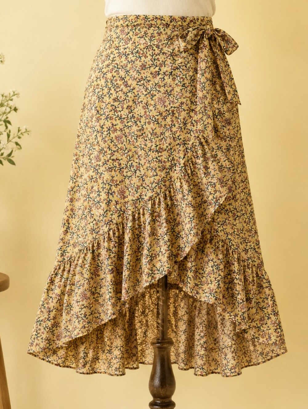 Max Studio Floral Hi-Lo Midi Skirt Mock Wrap Ruffle‎ Detail Small
